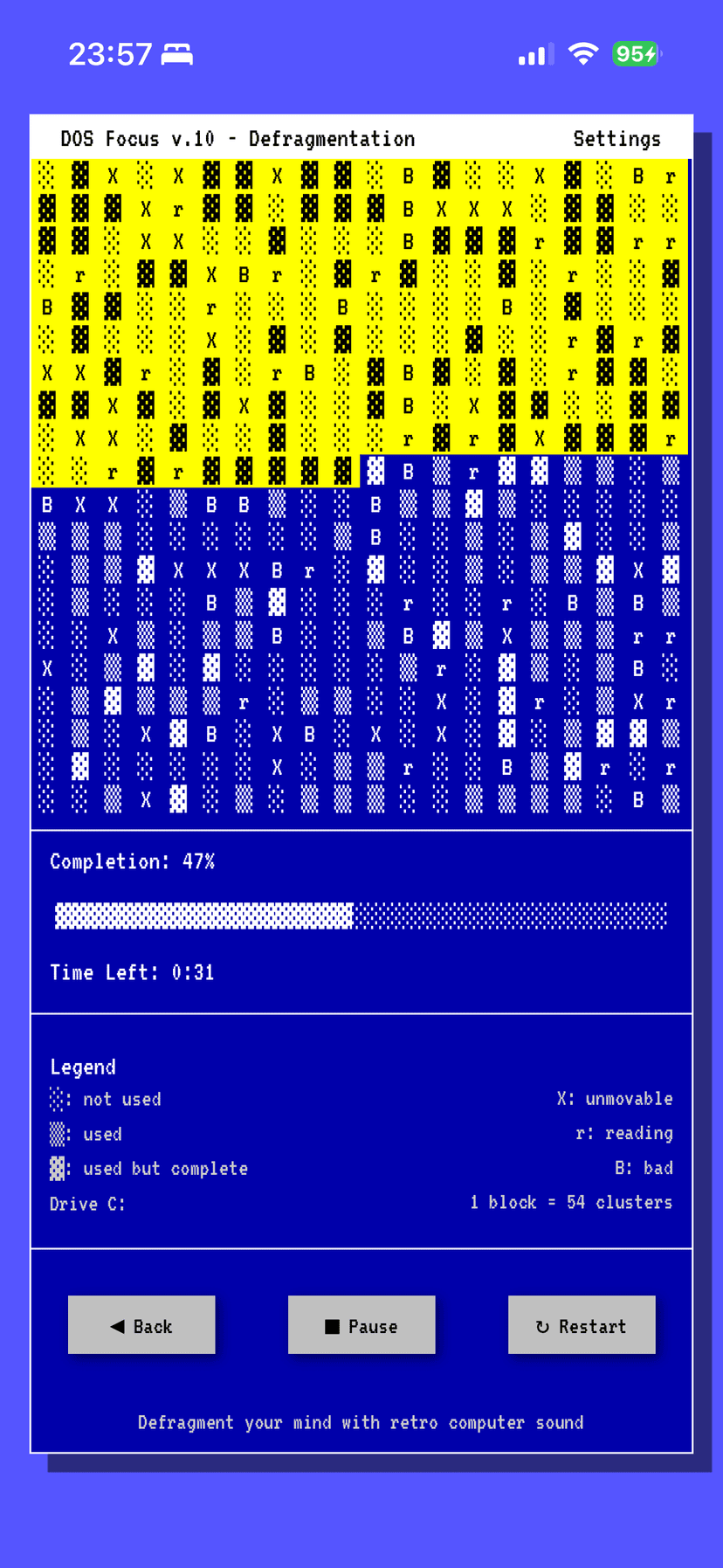 DOS Focus disk defrag running process