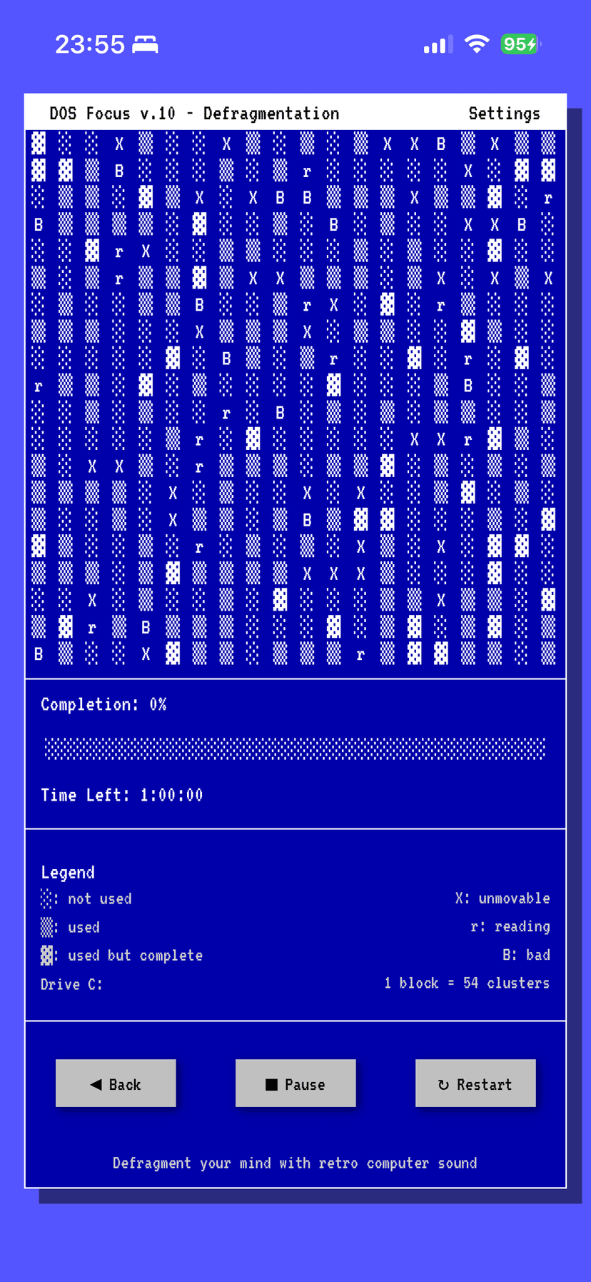 DOS Focus disk defrag interface
