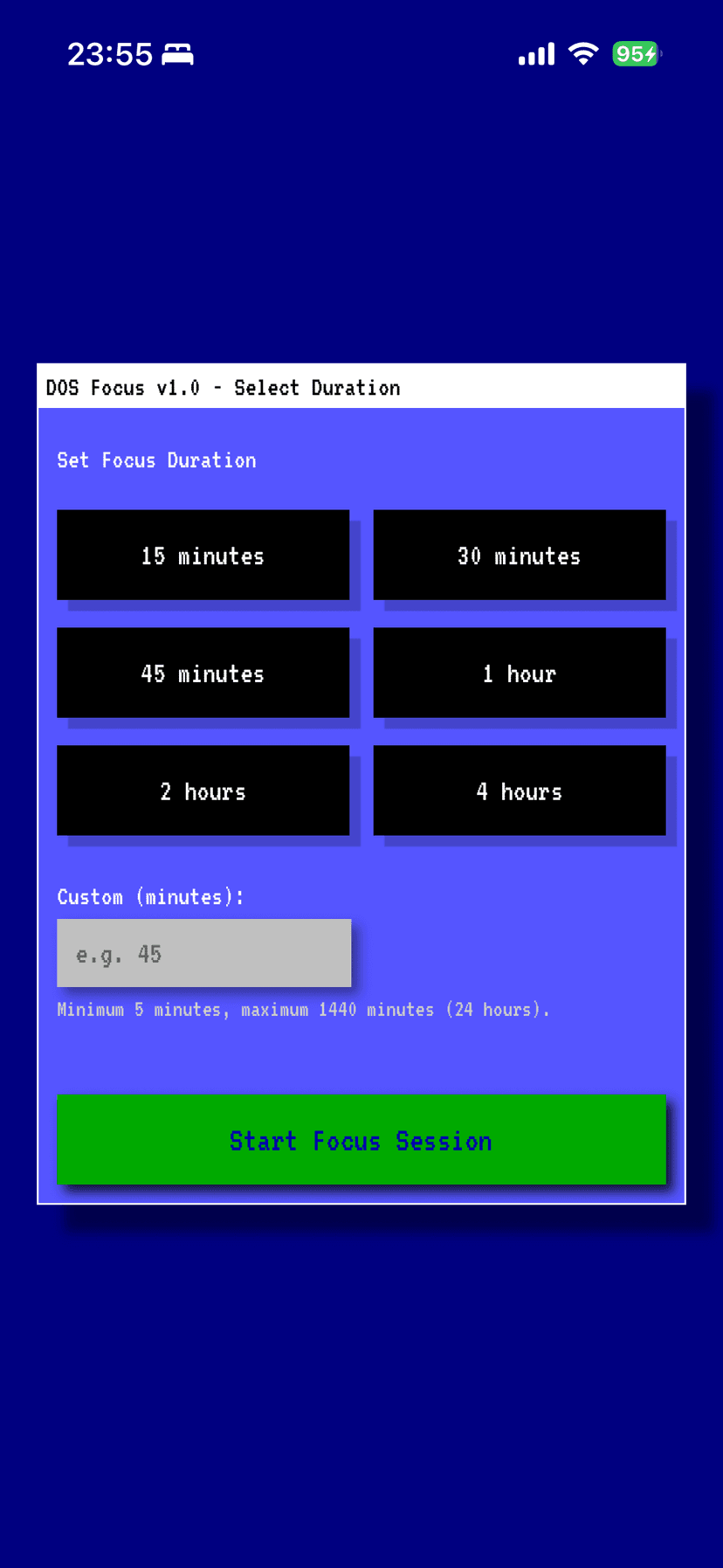 DOS Focus focus duration settings